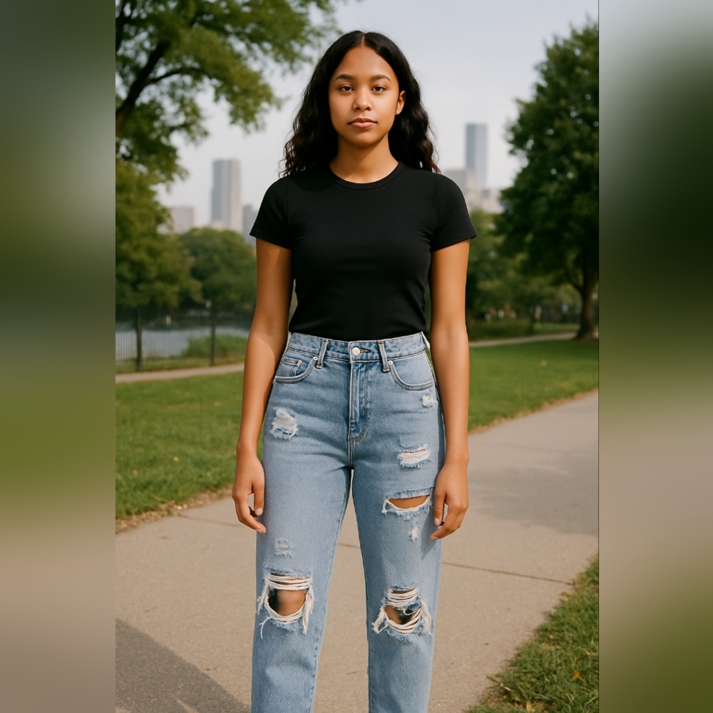 Pacsun Los Angeles Women's Washed Blue Mom Jean Distressed 25 Jeans